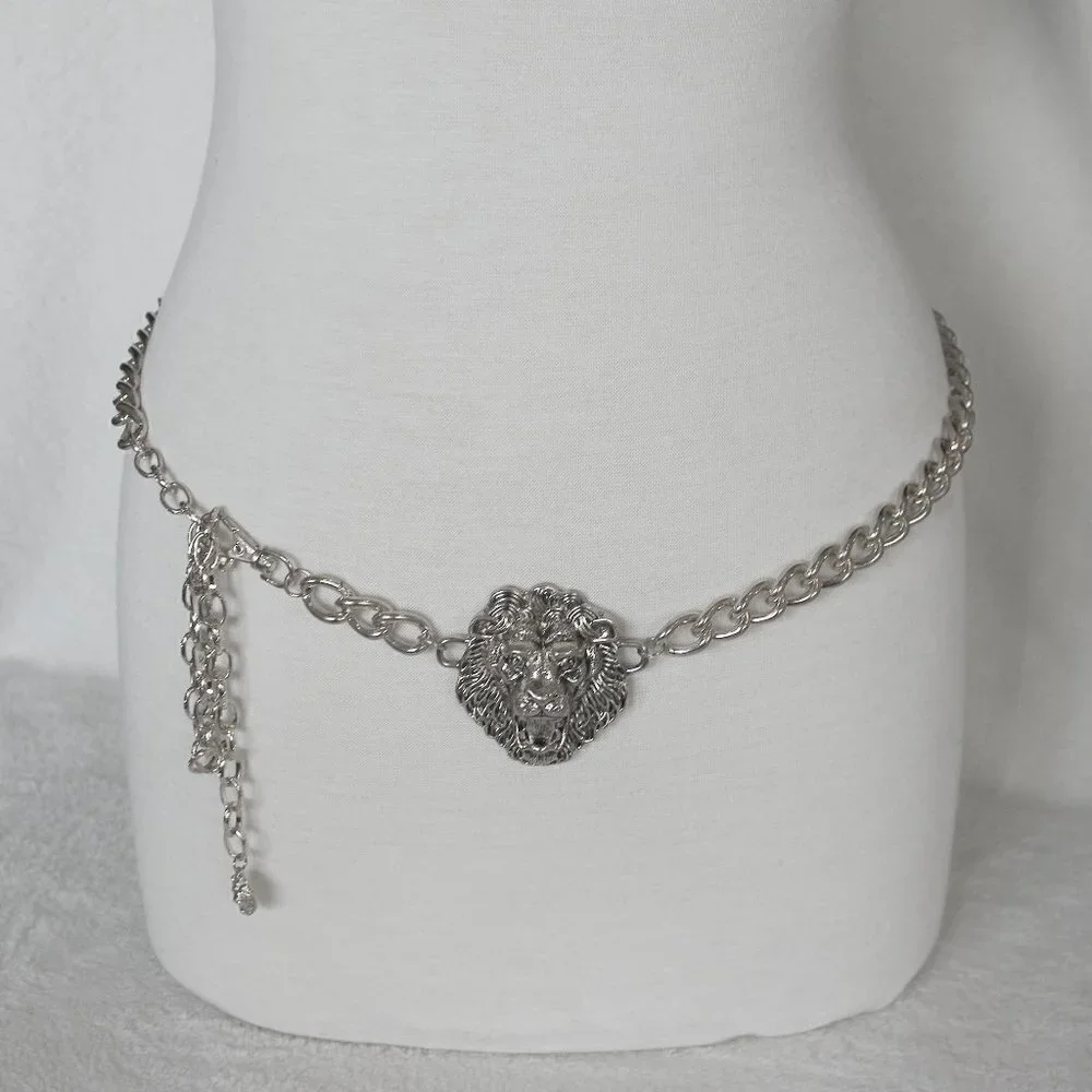 Lion of Judah Chain Link Silver Tone Belt Tribe of Israel Aslan Yeshua Roaring